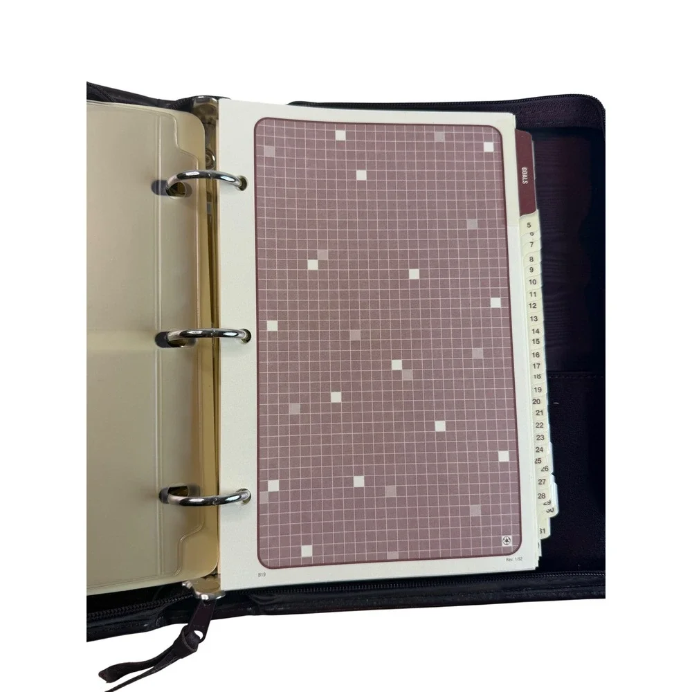 Vtg Deep Burgundy Leather Small‎ 3-Ring Binder Organizer Portfolio Inserts YKK